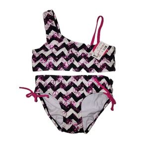 Two‎ Piece Justice Girls 10 Black Zigzag Stripe Peace Sign Swimwear Peace Theme